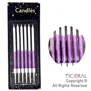 VELA GIBREADA 10 CM DUO COLOR VIOLETA BLANCO CON PORTAVELA x 6 UNIDADES